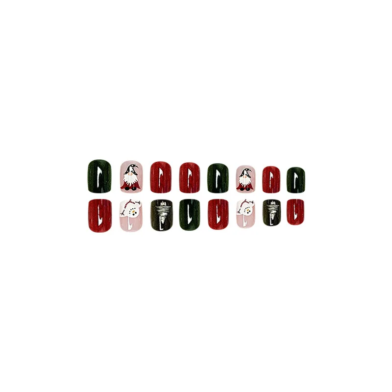 Faux ongles de Noël Kawaii à presser avec des onglets collants, bouts d'ongles carrés, rouge et vert, hiver, N64.24 pièces