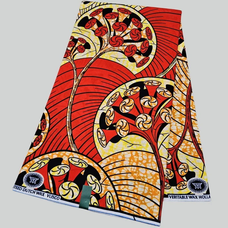 

Красная хлопковая африканская восковая ткань с растительным принтом для шитья осеннего платья, юбки, брюк, подушек, ширина 46 дюймов, длина 6 ярдов, R4007