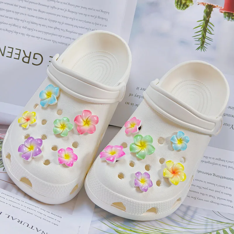 Hot sales DIY Hole Shoes Charms for Cute frangipani shoes Accessories White Pink All-match Shoe Decorations Fashion Bundle