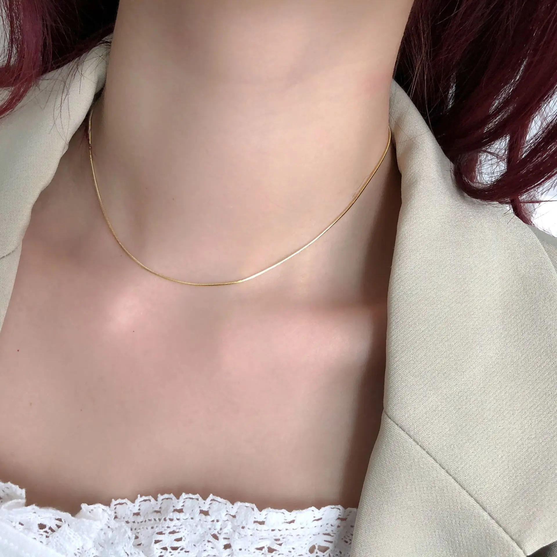 Ultra Fine Titanium Steel Choker Snake Chain Necklace Short