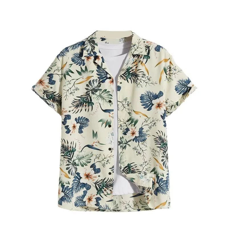 3D Printed Flower Leaf Hawaiian Shirts For Men Colorful Plants Patterns Blouse Summer Short Sleeves Tops Oversized Aloha Shirts