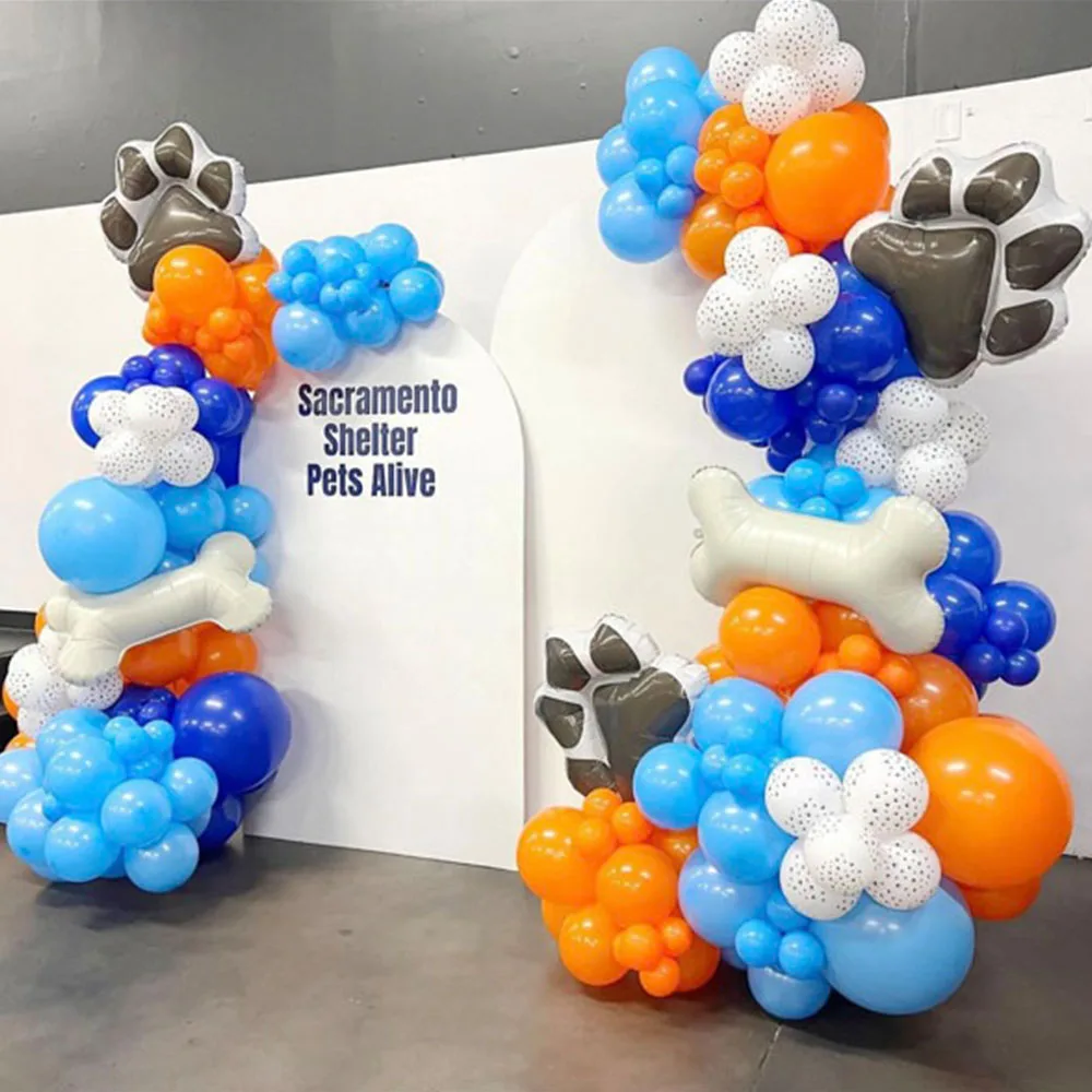 125PCS Blue Orange Balloons Arch Garland Kit With Cartoon Dog Paw Print Latex Globos for Boy or Girl Birthday Party Decor Supply