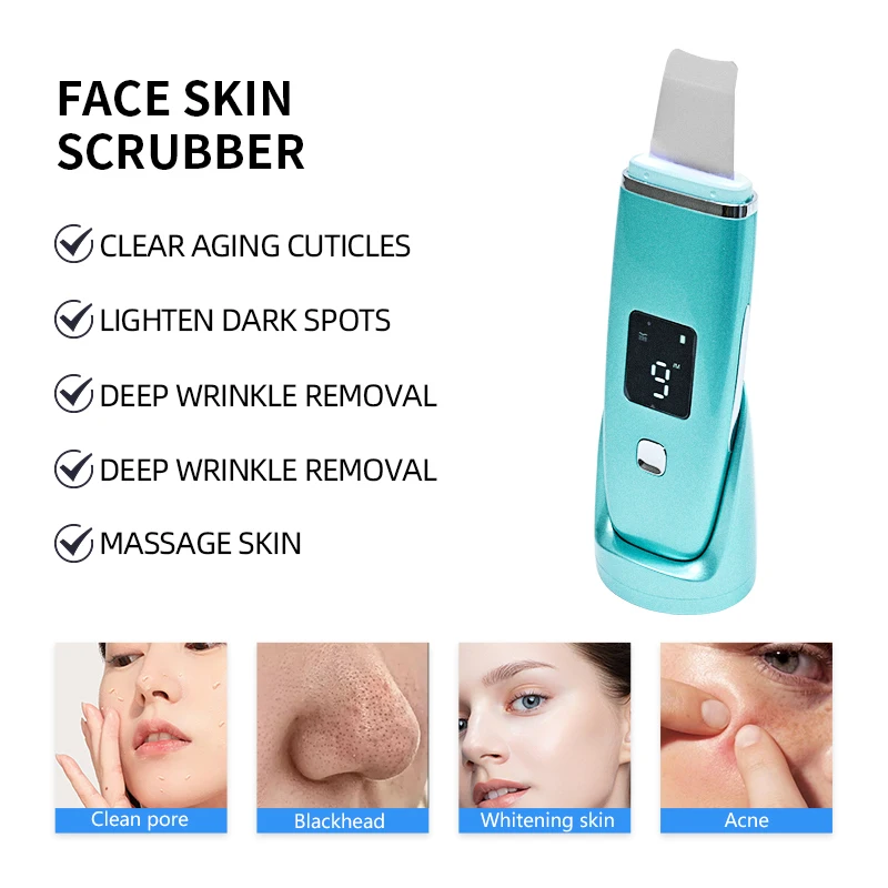 Ultrasonic Skin Scrubber Lift Machine LCD Digital Deep Face Cleaning Peeling Ultrasound Face Spatula for Blackhead Remover USB