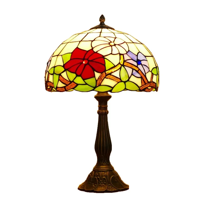 

Morning glory stained glass desk lamp, European pastoral style living room study office bedroom bedside lamp