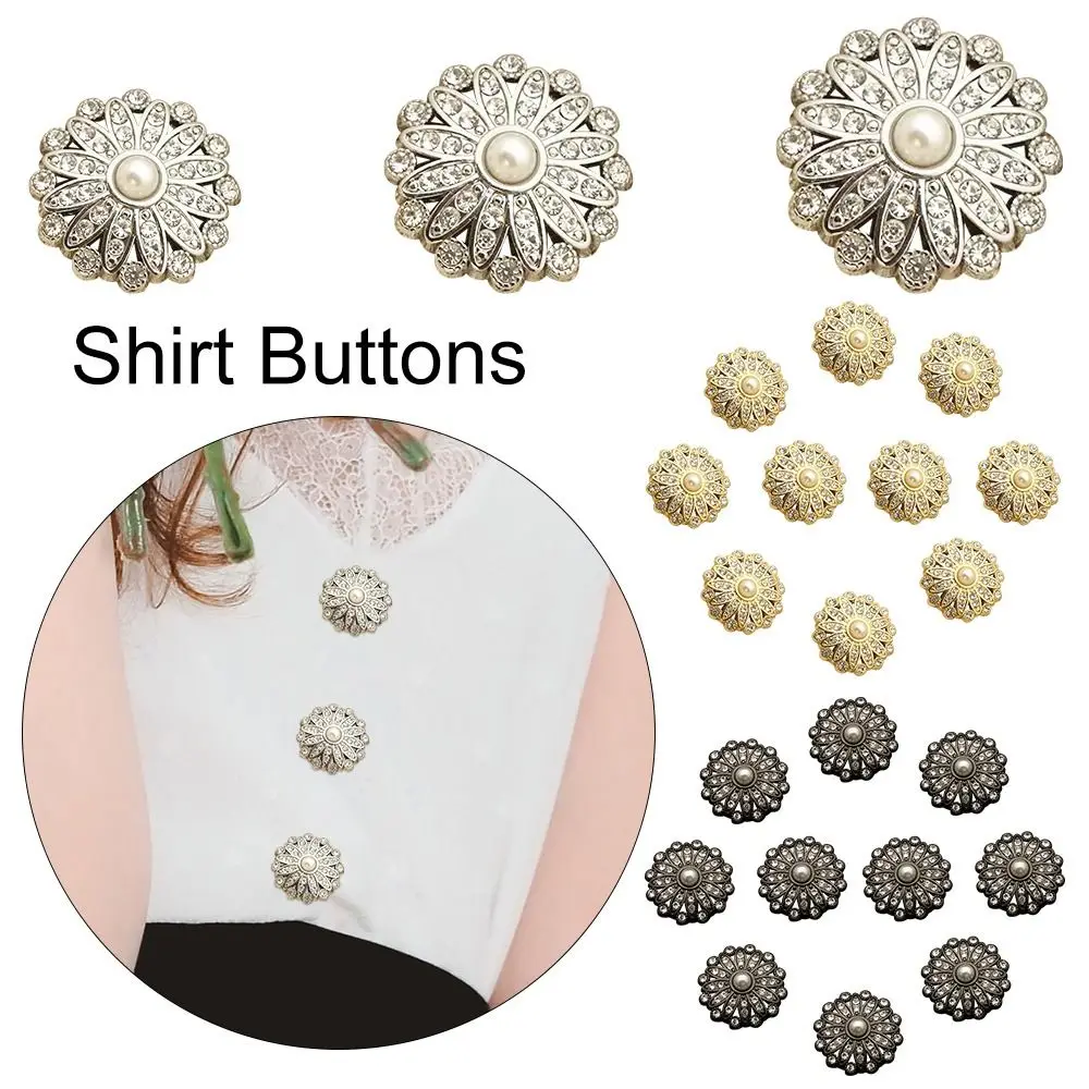 

10Pcs Retro Metal Pearl Diamond Clothing Buttons DIY Clothing Sewing Button Needlework Handmade Accessories
