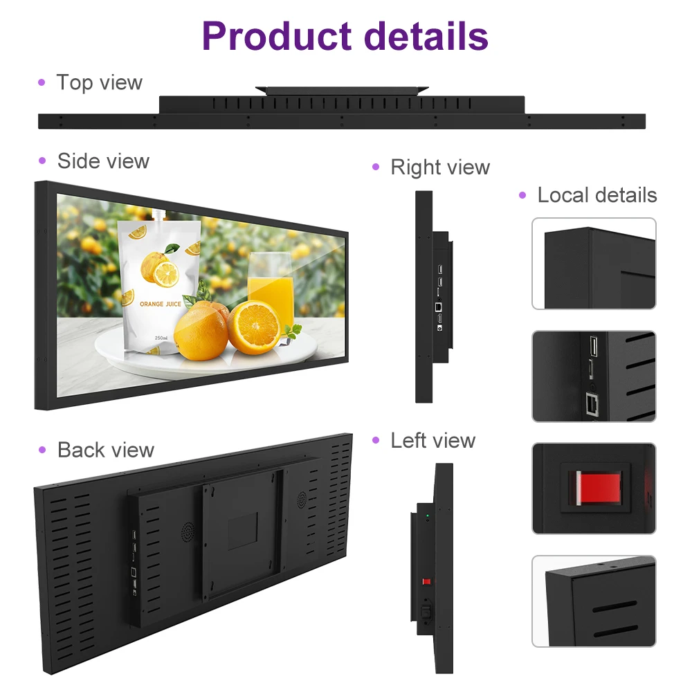 16.4 23.1 29 35 37 37.8 47.1 Inch Stretched bar Display Indoor Wide Lcd Shelf Advertising Screen for Retail Shore