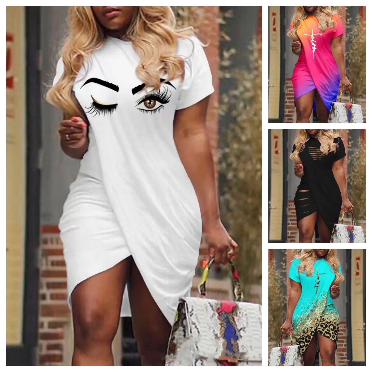 Sexy Dresses For Women New Fashion Casual Solid Color Ladder Cutout Overlap Short Sleeve Dresses For Women 2024 Streetwear