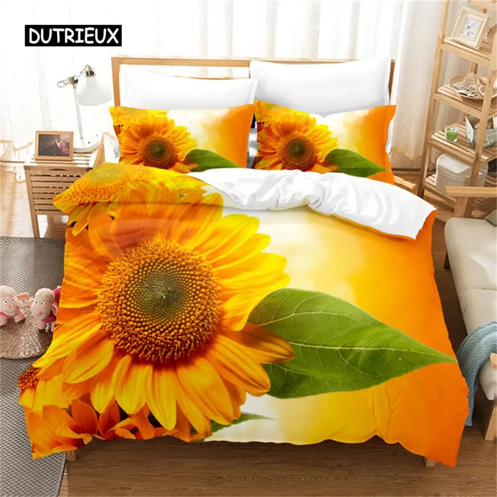 Sunflower Bedding Set Yellow Plant Flowers Duvet Cover Botanical Landscape Quilt Cover Girls Women Bedroom Gorgeous Decorations