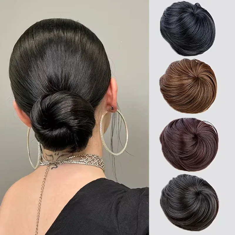 Synthetic Hair Bun Extensions for Women Natural Looking Clip In Messy Hair Bun Easy Wear Chignon Hairpiece for Daily Wedding ﻿