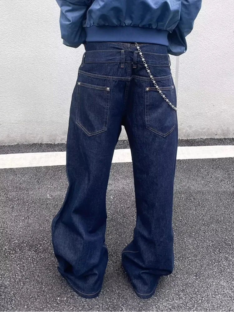 2026 Trend Y2K Style Double Waistband Dark Blue Rivet Baggy Cargo Jeans Pants For Men Clothing Luxury Denim Trousers Ropa Hombre