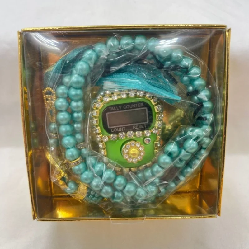 New Reset Finger Counter Prayer Bead Set With Paper Box,99 Crystal Glass Beads Bracelet Combination Set,Ramadan Prayer Bead Gift