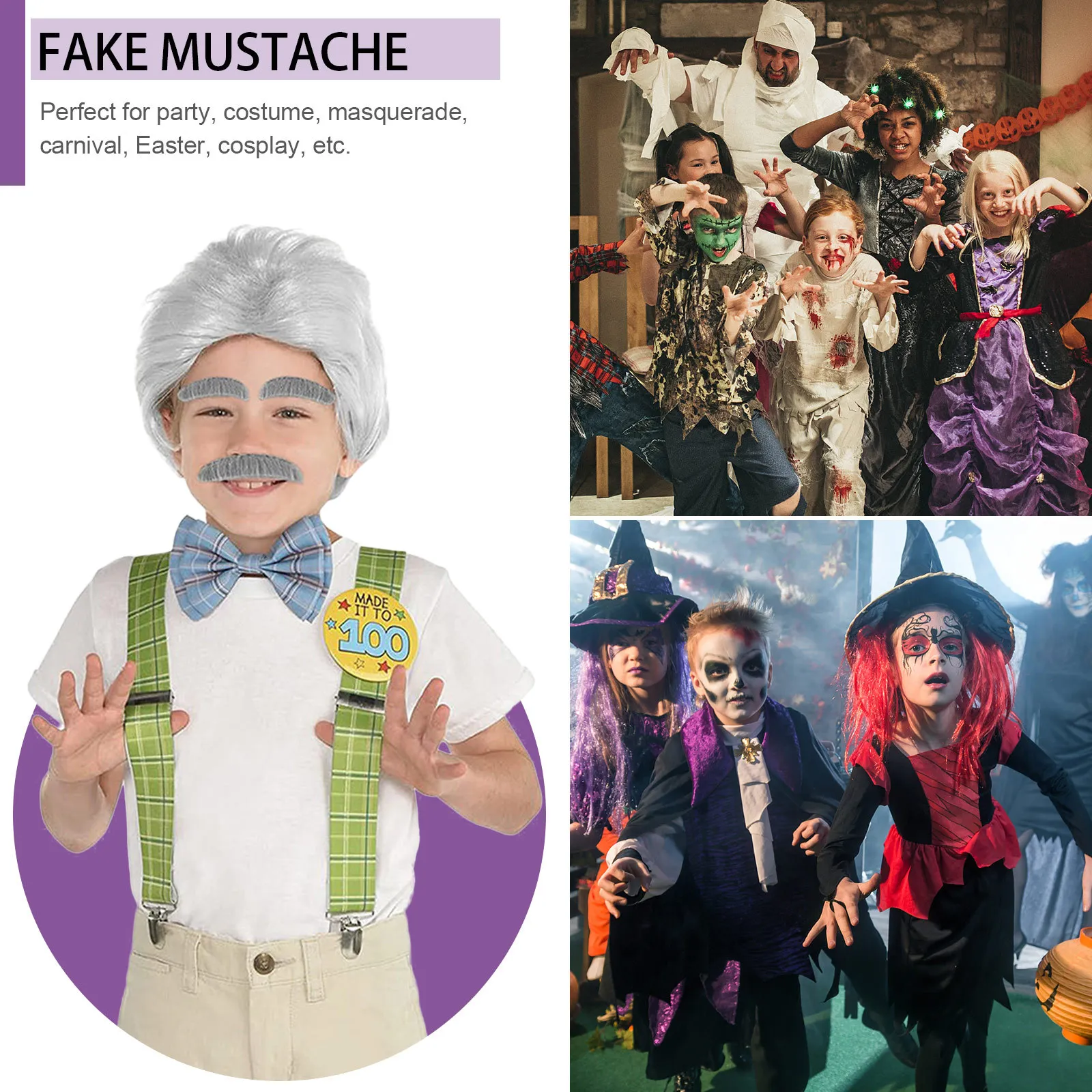 6Sets Fake Eyebrows Mustache Premium Material Self-Adhesive Realistic Appearance Halloween Party Costume Cosplay Prop