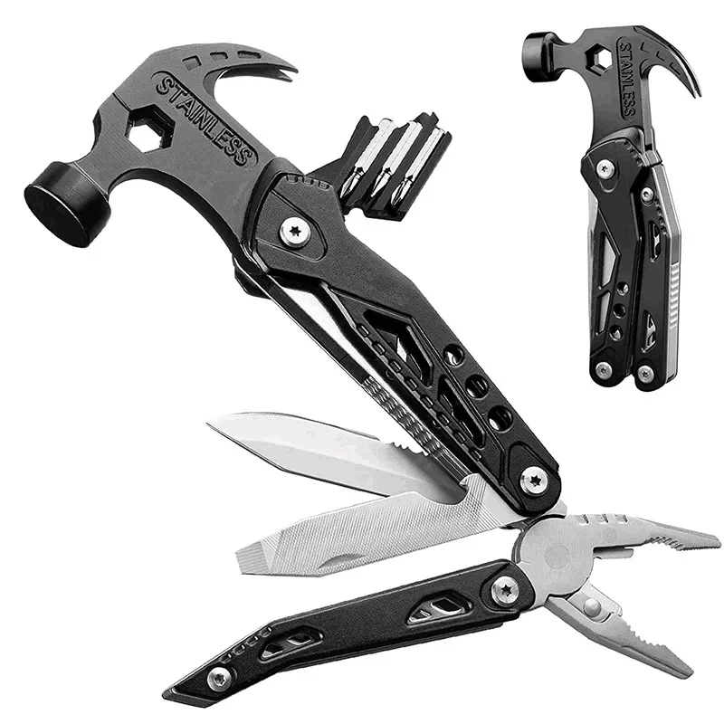SATA 17-IN-1 EDC Outdoor Multi-Tool Hammer Vehicle-Mounted Window-Breaking Escape Hammer Tool Pliers