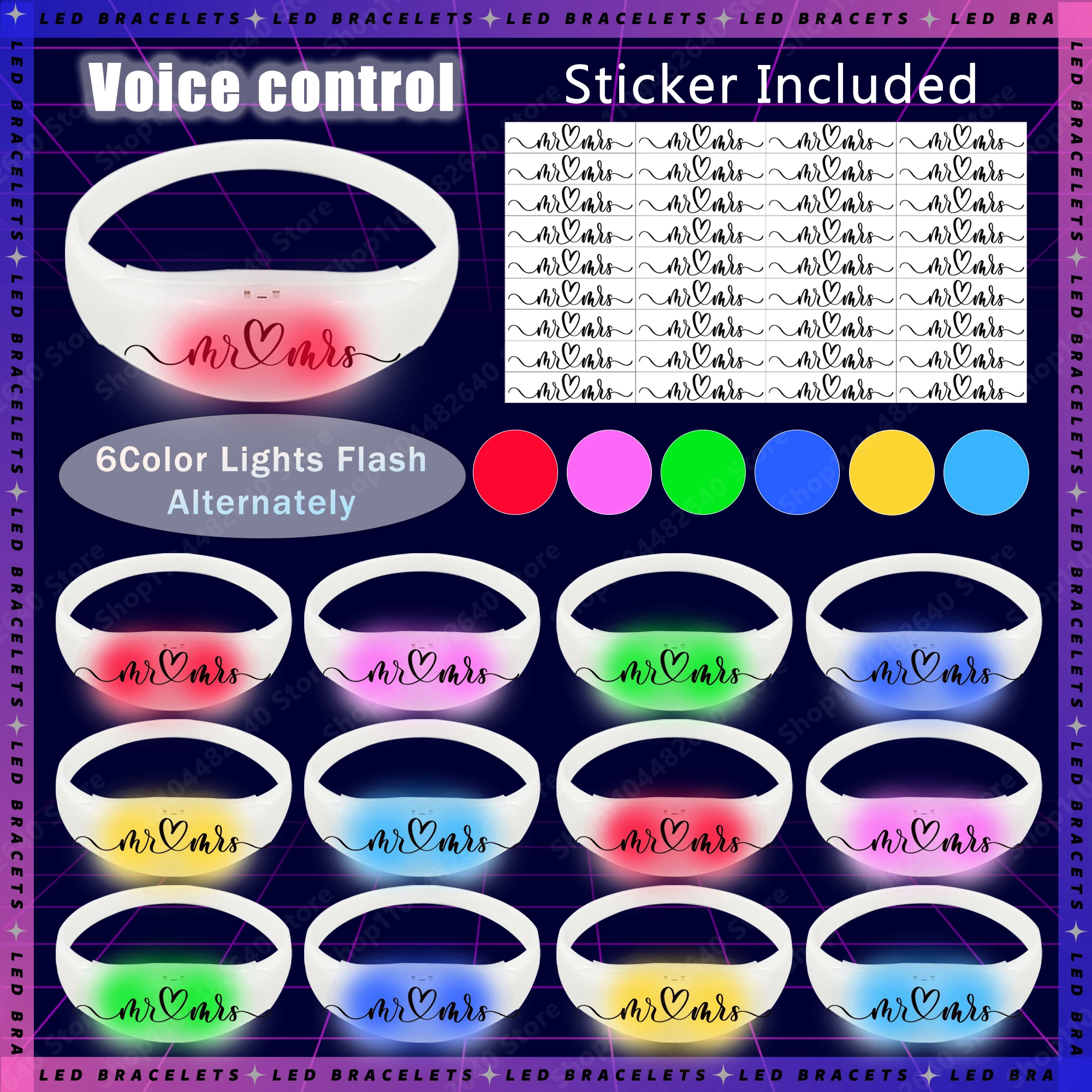 20-150 stuks led-armband voor bruiloft muziek en geluid geactiveerde oplichtende armband glow in the dark glow armband verjaardagsfeestje gunst