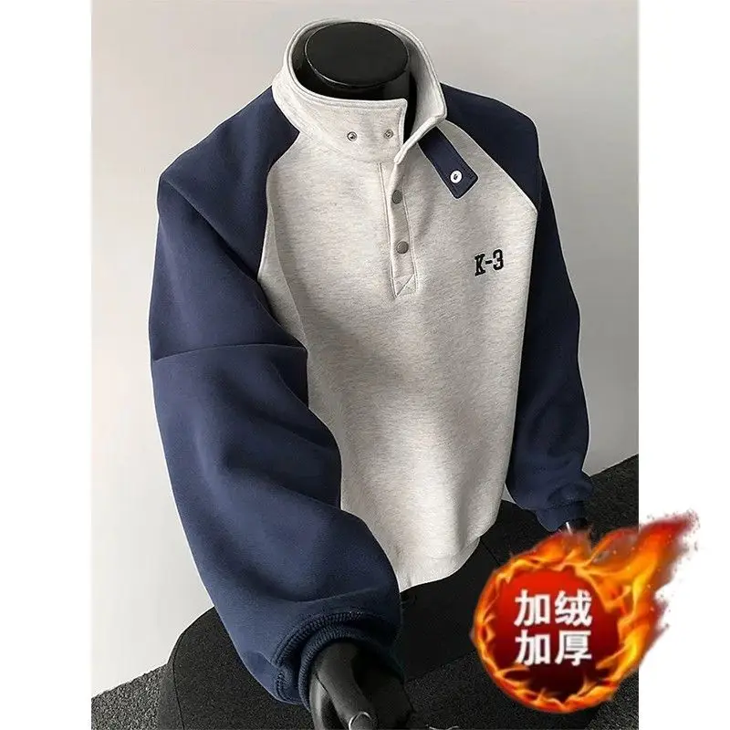 Stand-up Collar Long-sleeved Sweater Teen Sports Top Autumn Winter Button-down POLO Shirt Jacket Harajuku Streetwear Sweatshirts