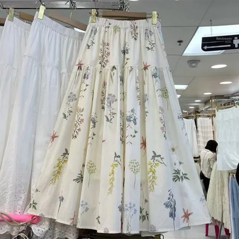 

Элегантная женская юбка больших размеров для весны и лета, новая модель, свободного кроя, А-силуэт, с цветочным пэчворком, универсальная, для повседневной носки, с высокой талией, эластичная.