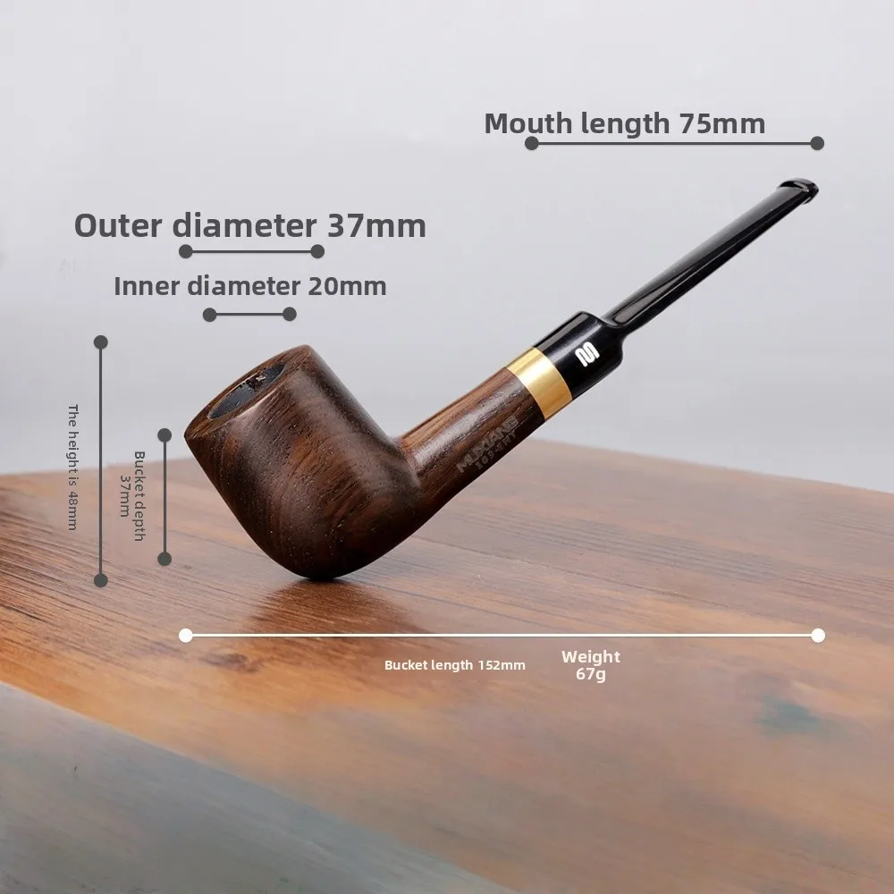 

Handmade Solid Wood Pipe Ebony Tobacco Pipe with Copper Bowl Straight Smoking Pipe for Men
