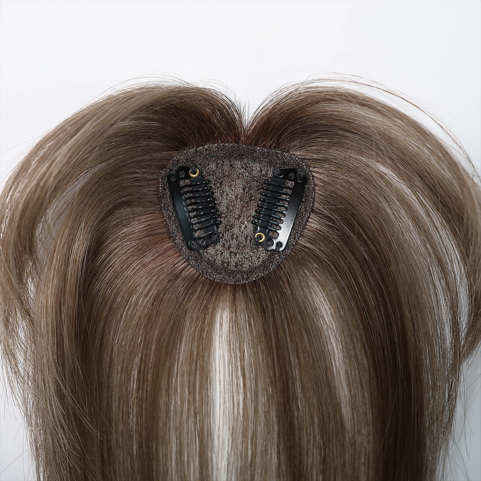 Real Human Hair Topper with Wispy Bangs for Thinning Crown Coverage Amchoice Real Human Hair Toppers for Women - 360 3D Bangs  main image 3