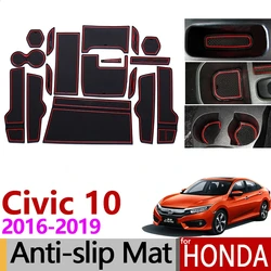 Anti-Slip Gate Slot Mat Rubber Coaster for Honda Civic 2016 2017 2018 2019 10th Gen 10 FC FC1 FC2 FC5 Accessories Car Styling