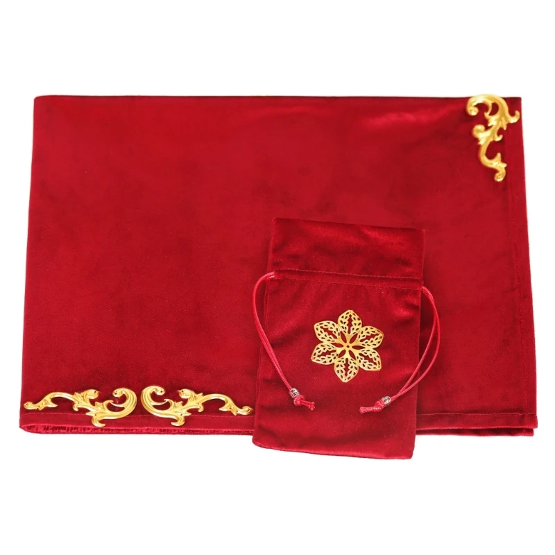 Velvet Divinations Tablecloth with Tarot Pouch Bag Nordic Metaphysical Altar Cloth Cards Board Game Table Cover Card Mat