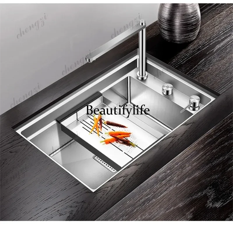

M138 Island Hidden Double Cover kitchen Sink Single Large Size 304 Stainless Steel 4mm Thickness Handmade Brushed kitchen Sinks