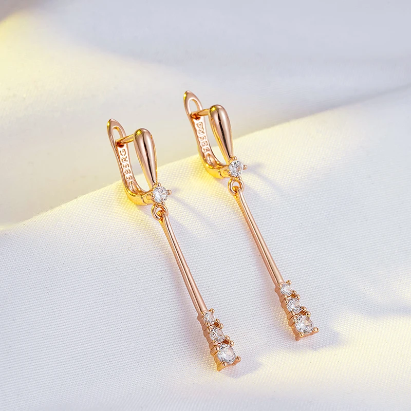 Kinel Trendy 585 Rose Gold Color Long Dangle Earrings For Women Fine Daily Jewelry Bride Wedding Natural Zircon Earrings Gift view 5