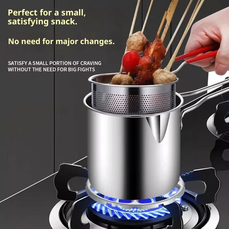 

Mini Home Use Stainless Steel Deep Fryer Oil Saving Potato Chips Gas Stove Deep Pot One-Piece Compact Design