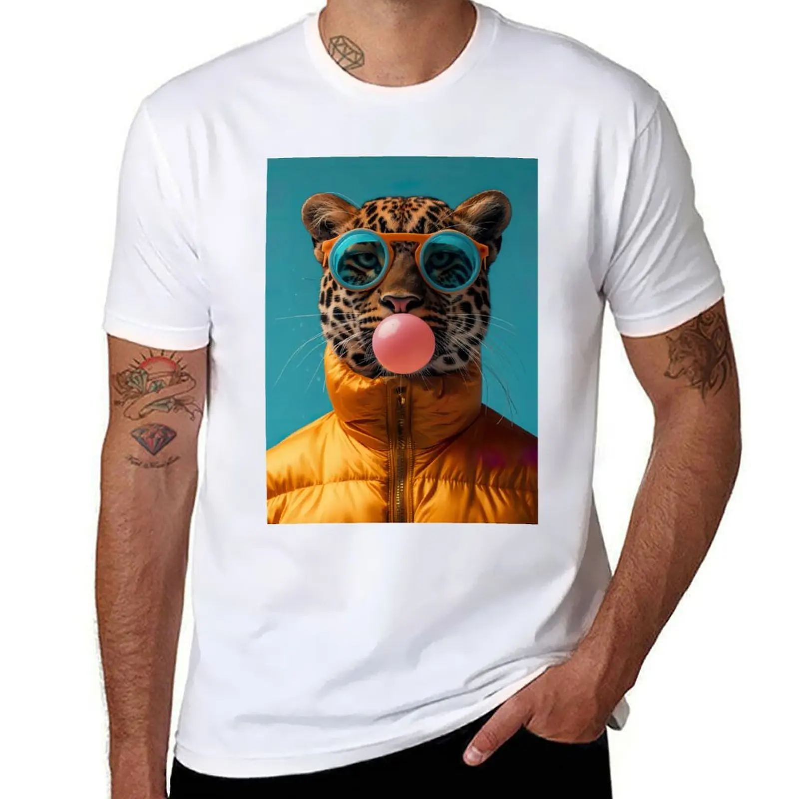 

Funny cheetah blowing a bubble T-Shirt t shirts for man cotton funny man t shirt designer t shirts for man graphic tees T-shirt