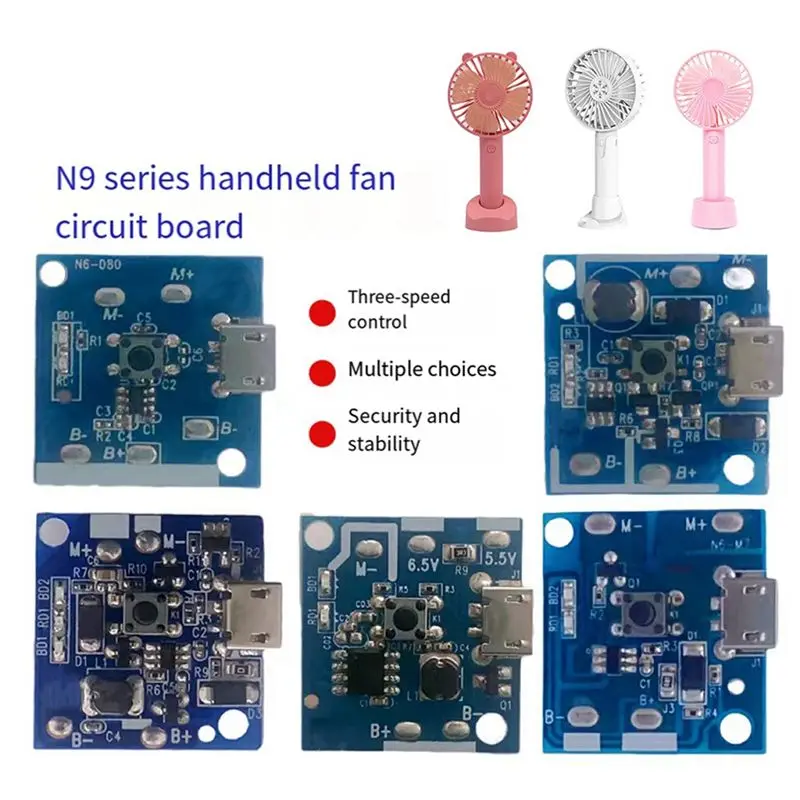 [ABJZ] 10Pcs/Set Multifunction Portable Handheld Fan Motherboard USB Mini Fan PCBA Mini Fan Control Board,D