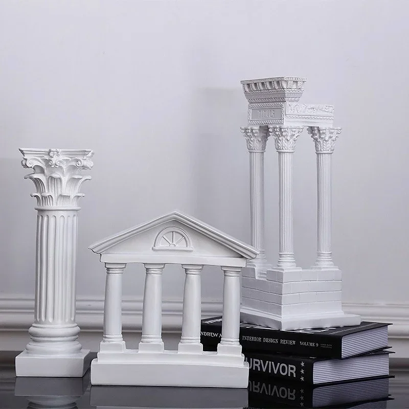 1Pc Architecture Model Roman Column Greek Temple Building Home Decoration European Decorative Plaster Pillar Resin Sculpture