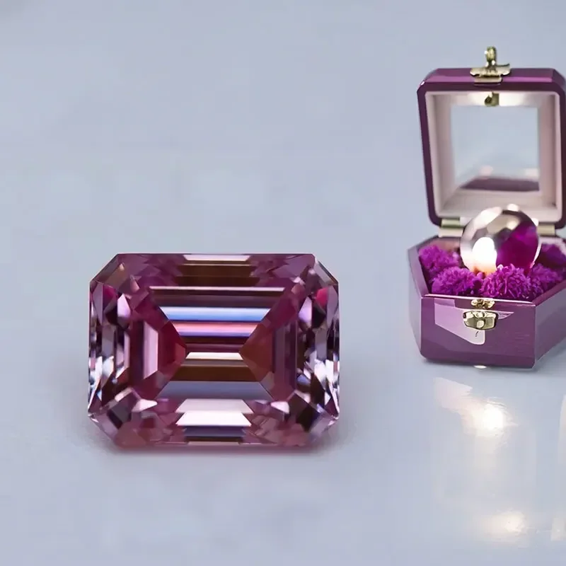 

L-Wholesale Moissanite Stone Sakura Pink Color Emerald Cut Lab Grown Diamond Woman Advanced Jewelry Making Materials Gemstone