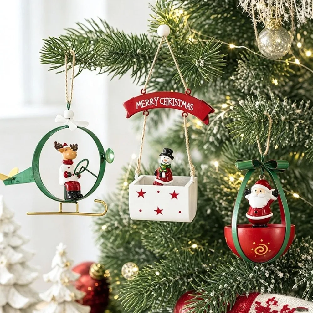 Iron Christmas Cartoon Deer Pendant Hanging Santa Claus Christmas Tree Pendant Aircraft Design Mailbox Ornaments Holiday Decor