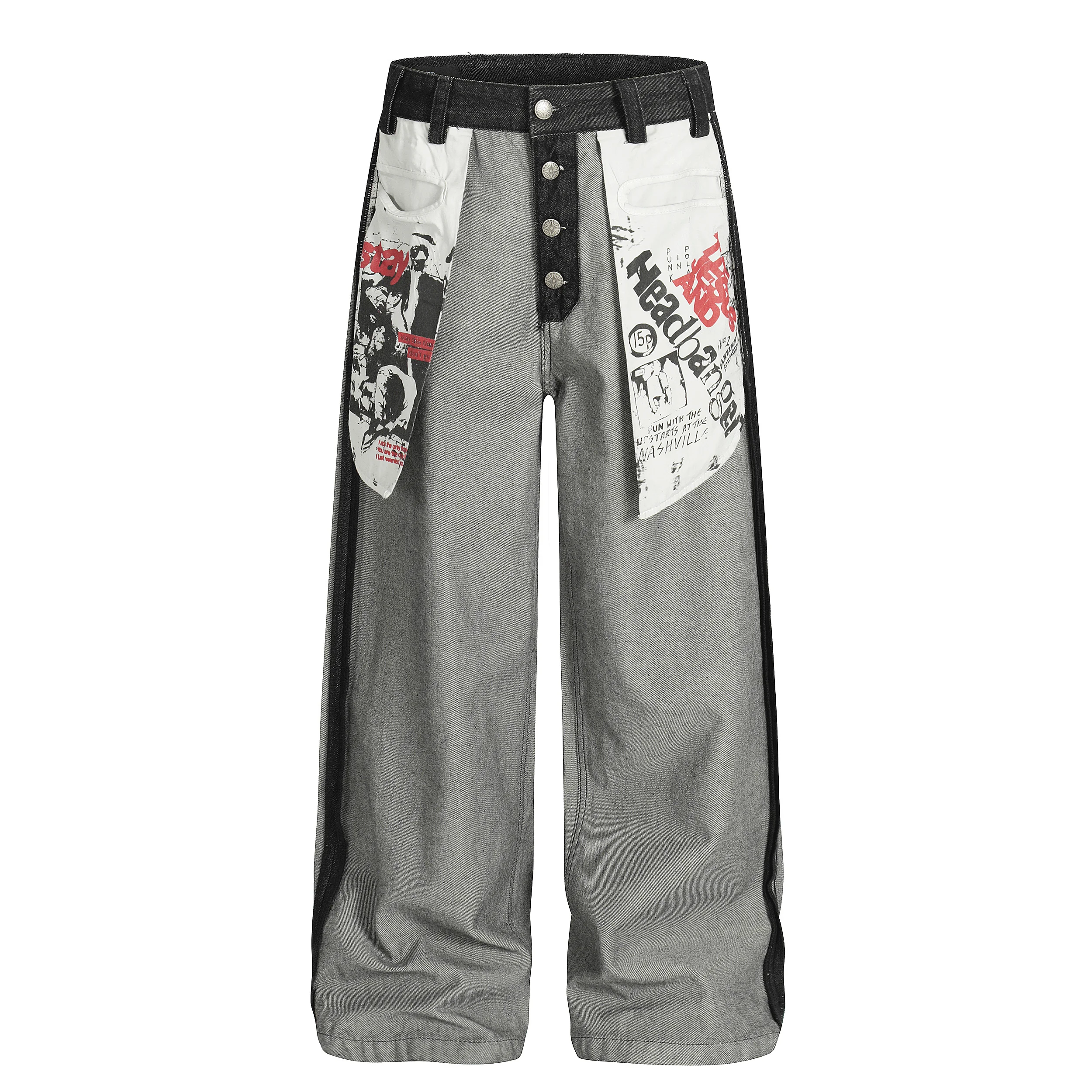 G6891 Large Pockets Printed Jeans