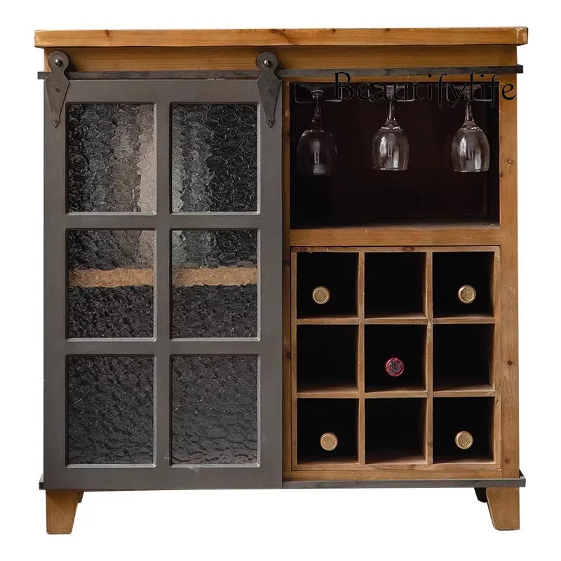 

American-Style Antique Solid Wood Wine Cabinet Household Minimalist Storage Cabinet