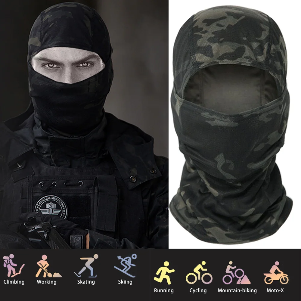 Camo Face Mask Bandana Balaclava Hood Headwear for Men Women Tactical Training Cycling Ski Wind  Covering Neck Gaiter