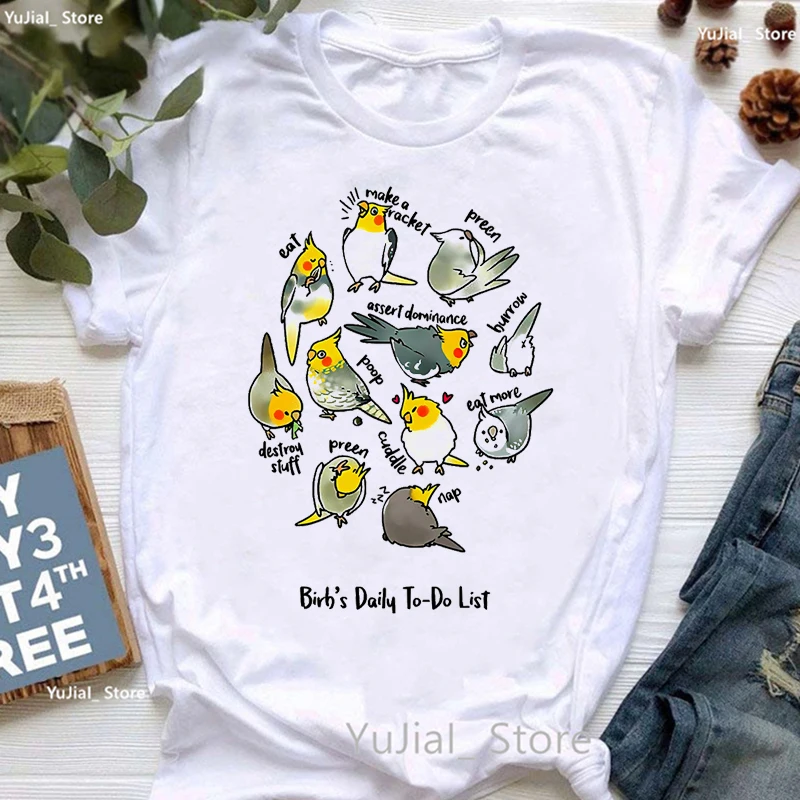 Cool Cockatiel Parrot Art Print T Shirt Girls Starry Sky Funny Tshirt Women Summer Fashion Aesthetic Clothes T-Shirt Female