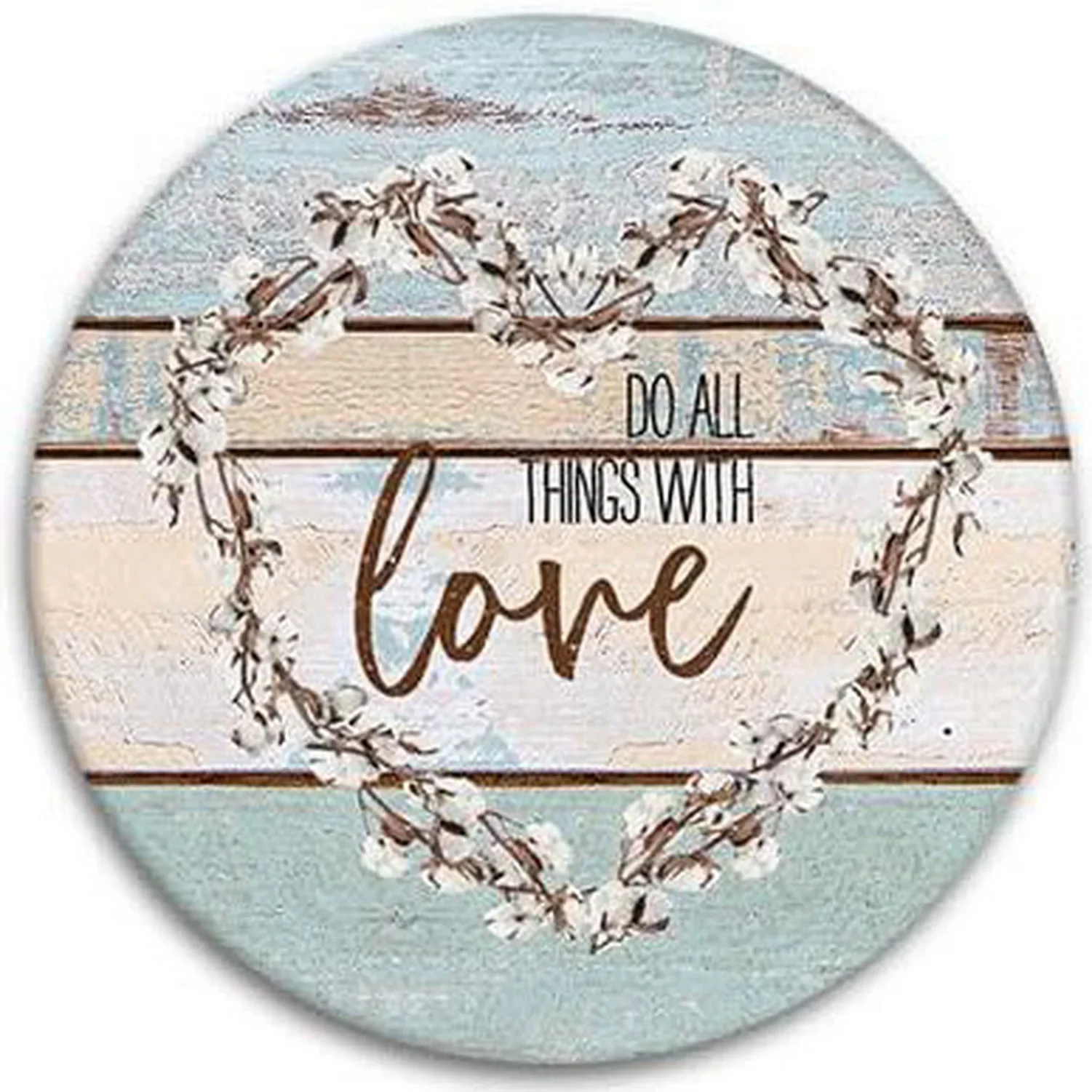 Happy Love Signs Front Door Decoration Rustic Round Wood Wall Hanging Outdoor Farmhouse Porch for Spring Summer Fall All Seasons