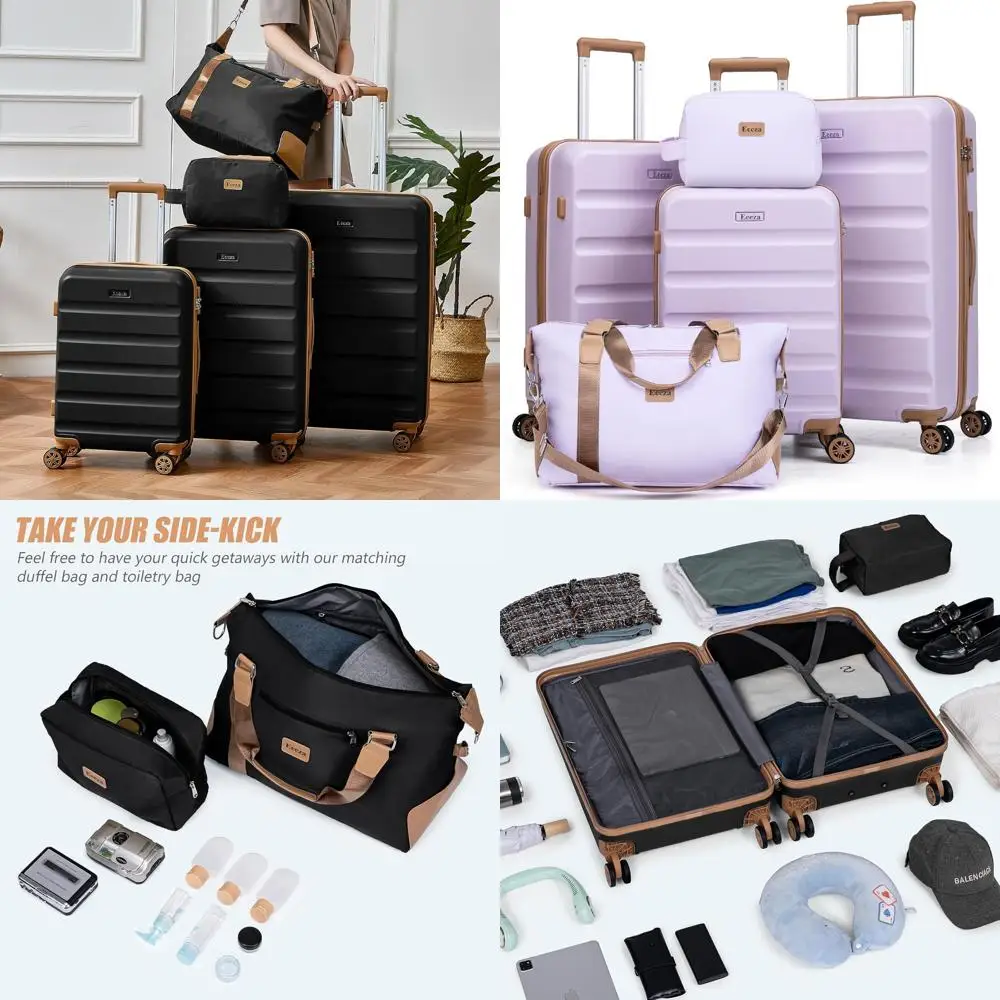 

Набор из 5 предметов: чемоданы с колесами-спиннерами, жесткий корпус из ABS-пластика, замок TSA, размеры для ручной клади (20/24/28 дюймов)