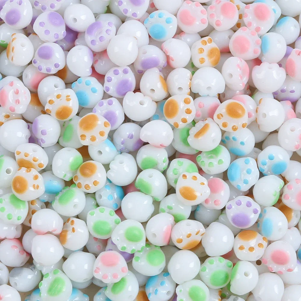 20pcs Mixed Color Cute Cat Paw Acrylic Beads Pendant Loose Bead For DIY Jewelry Making Necklace Bracelet Charm Accessories