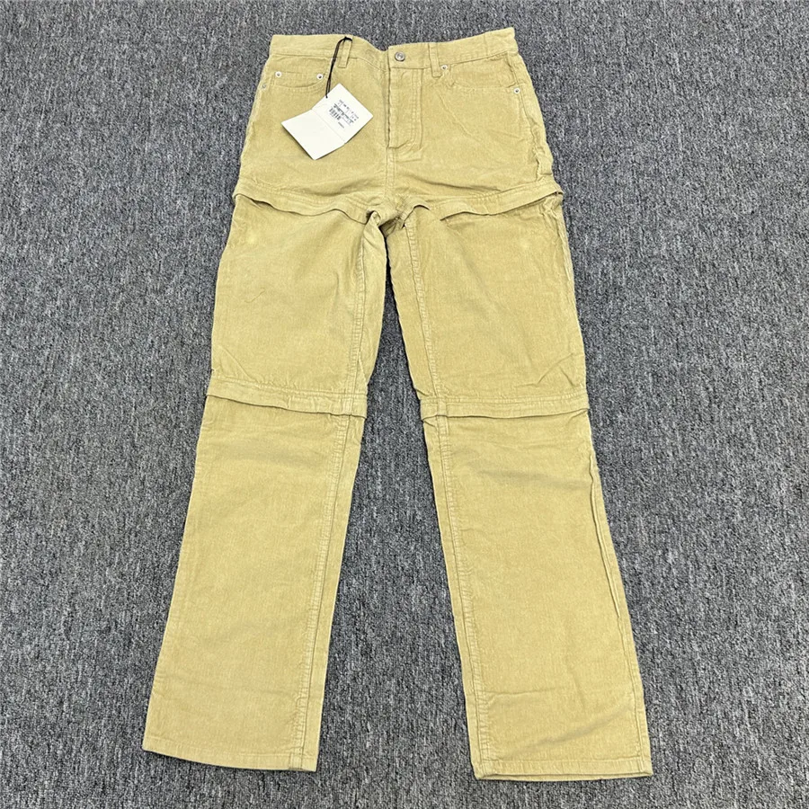 

Khaki Color American Retro High Waist Cotton Work Trousers Removable Tee Section Pure Color Slimming Long Casual Pants
