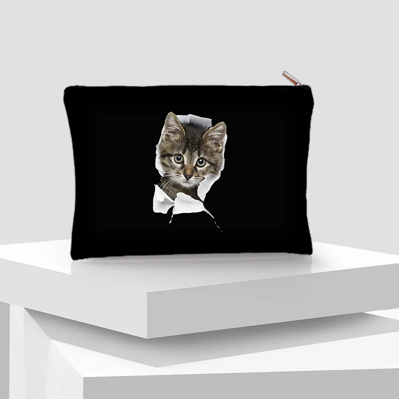 Nur ein Mädchen, das Katzen kosmetische Make-up Tasche Beutel kawaii schelm ische neugierige Katze Aufbewahrung taschen Lippenstift Clutch Geschenk für sie liebt