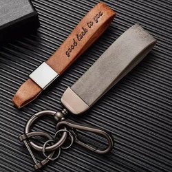Laser Engrave Discolored Leather Car Keyring Vintage Customized LOGO Keychain Ring for Men Women Personalize Key Chains Gift