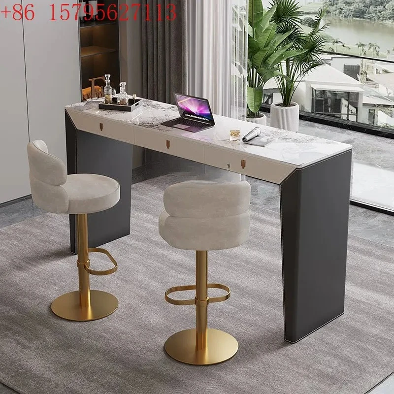 

Итальянский простой седло из кожи каменной плиты, открытый кухонный обеденный стол, встроенный высокий бар