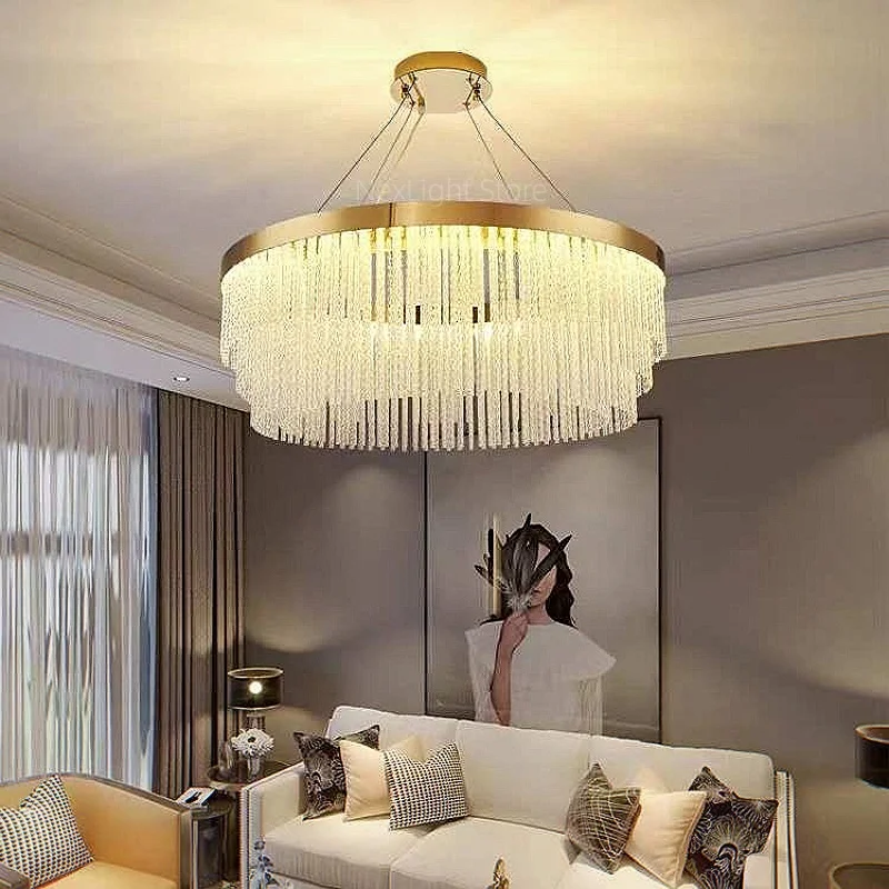 

Postmodern minimalist crystal pendant light for living room, bedroom, and dining room with a modern and elegant design