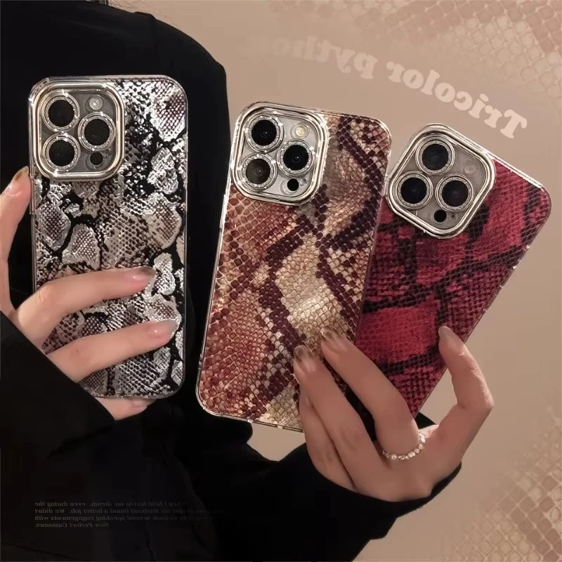 

New for iPhone 16Pro Phone Case 15plus Python Pattern 14promax Lens Film 13 12 Lens Height Protection 11XR Hard Protective Cover