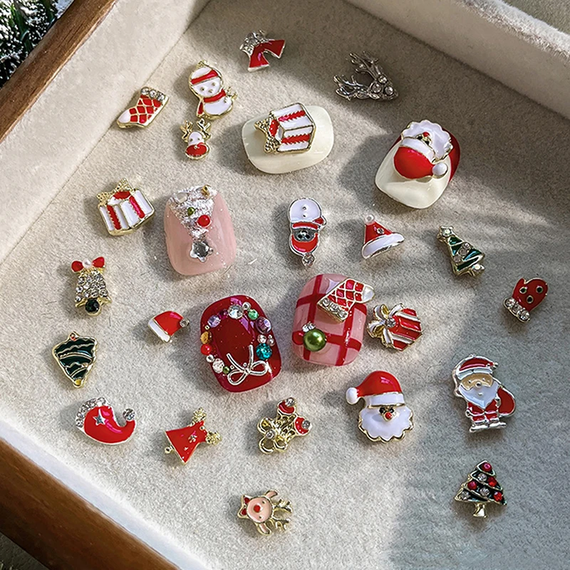 Christmas Nail Charms Luxury Snow Man Snowflake Small Bell Tree Nail Gem Ornament New Year Nail Art Accessories Manicure Salon