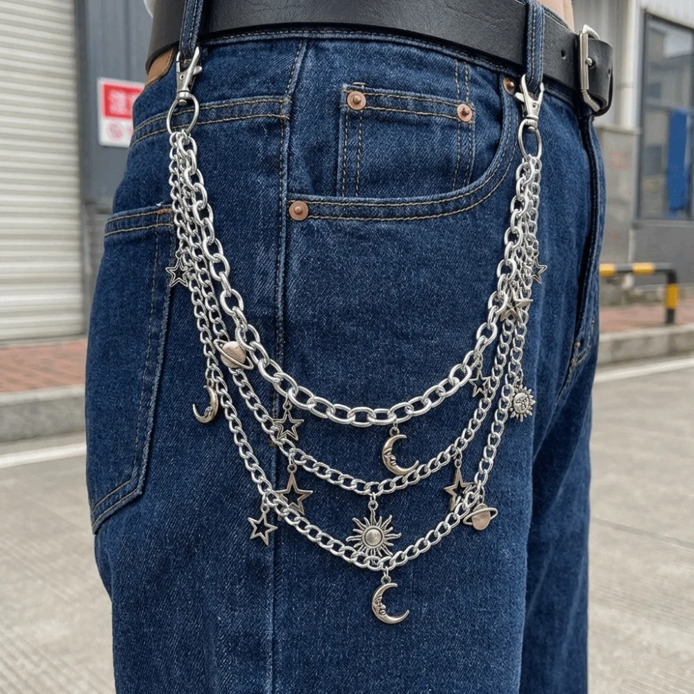 New Adjustable Metal Pants Belt Chain Y2K Sun Multi Layer Waist Chain Moon Versatile Use Hip-hop Style Chain Daily