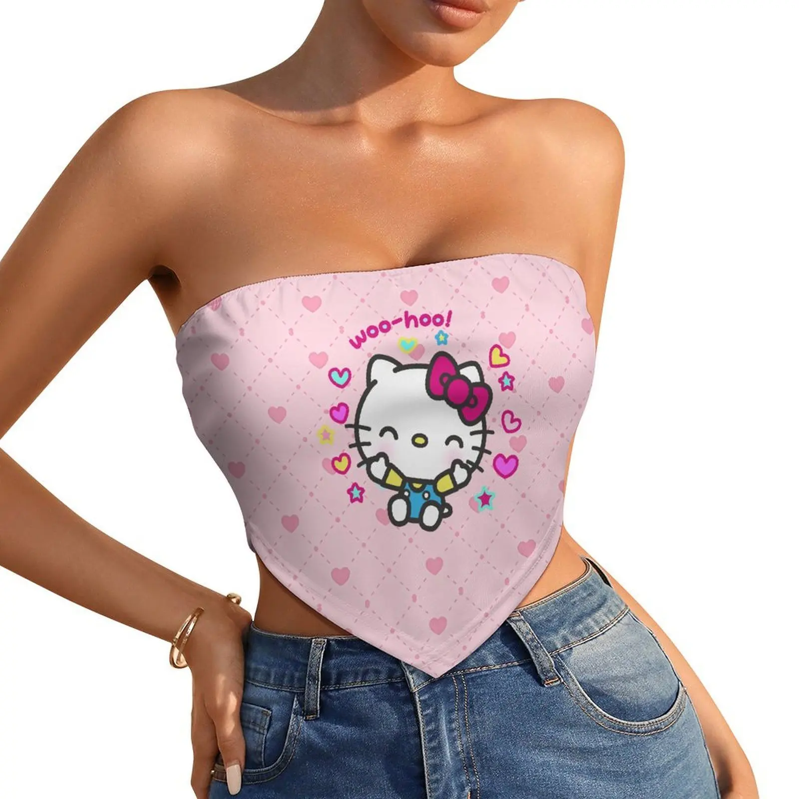 

Hello Kitty Bandeau Woman Sanrio Tube Tops Sexy Strapless Top Party Bustier
