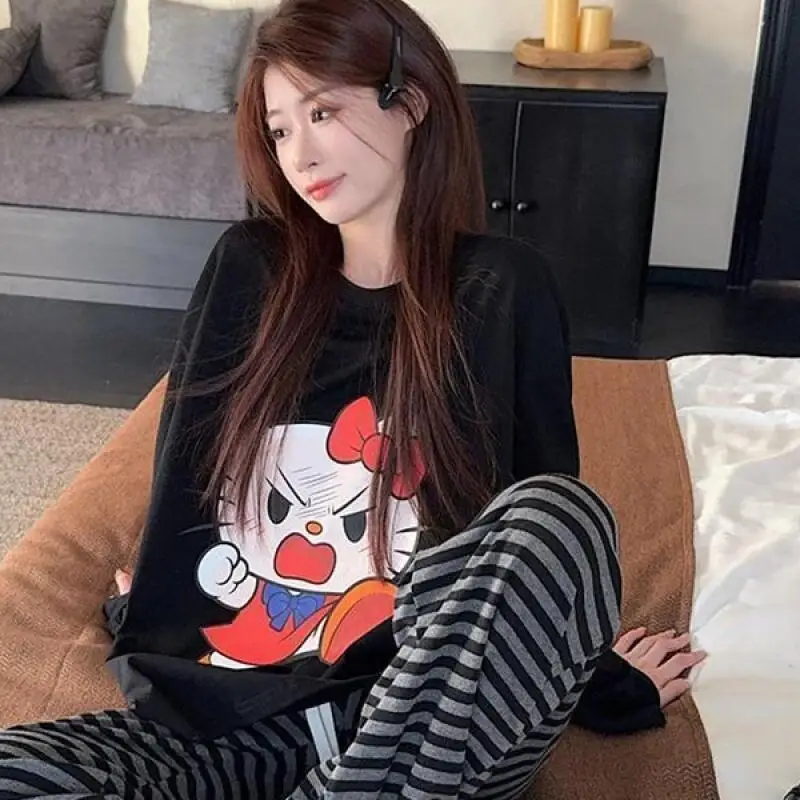 Sanrio HelloKitty Girl Kawaii Anime Mode Student Casual Lange Mouwen Herfst en lente shirt Ronde hals Trui Nieuwe tops