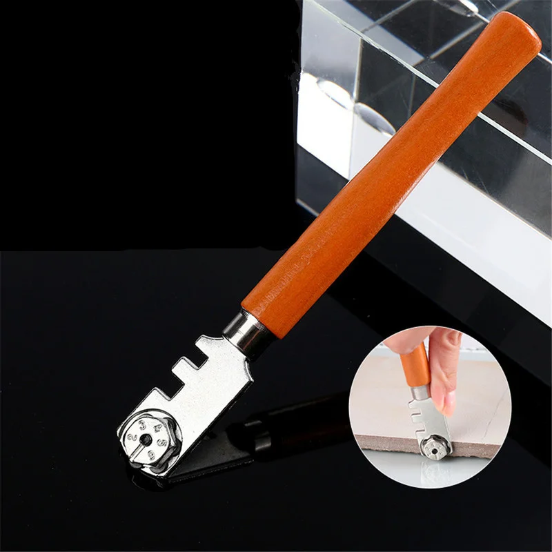 130mm Portable Six-wheel Glass Cutter Scoring Knife Round Handle Roller Mahogany Round Flat Cutting Tool Ceramic Tile Cutter